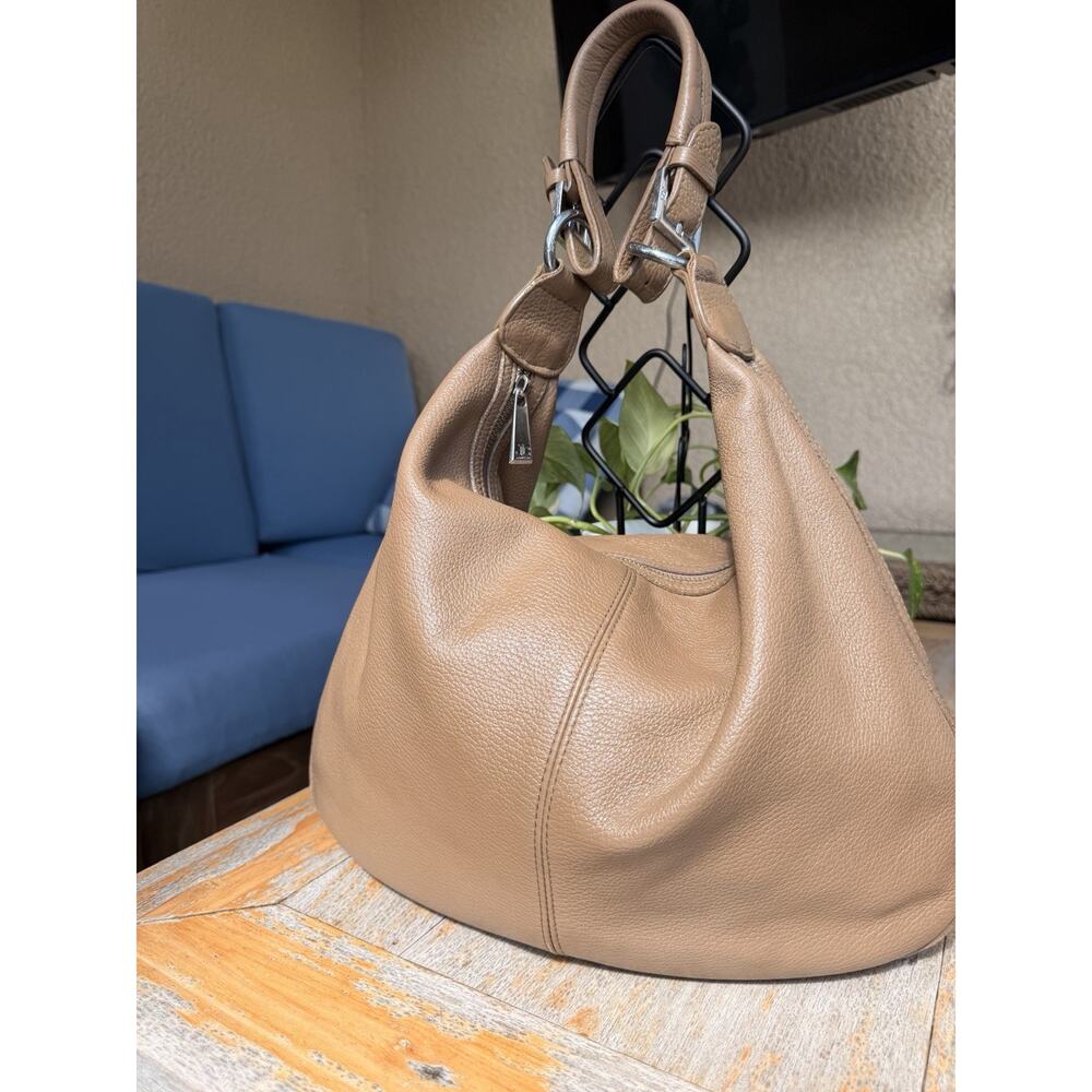 Jacky Celine, Pebble leather Large Hobo with many pockets Made In Italy Taupe